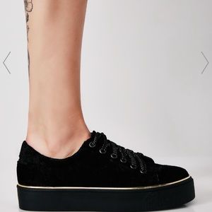 Black velvet platform sneakers